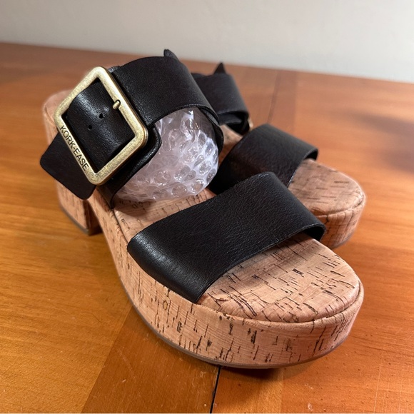 Kork-Ease Shoes - Kork-Ease Black Leather Taige Cork Platform Heeled Sandals - Women’s Size 8